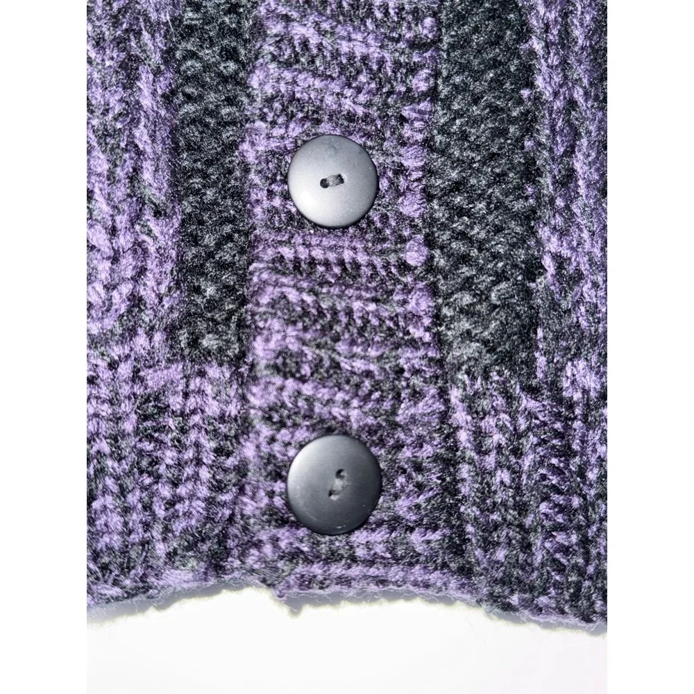 Vintage Le Tigre Cardigan Purple and Brown XL Chunky Knit Cosby Grandpacore